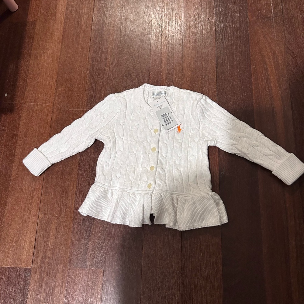 Ralph Lauren baby girl white knit peplum sweater NWT